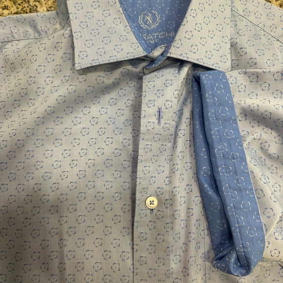 Men large bugatchi Classic Fit Short Sleeve blue Shirt - Picture 6 of 8